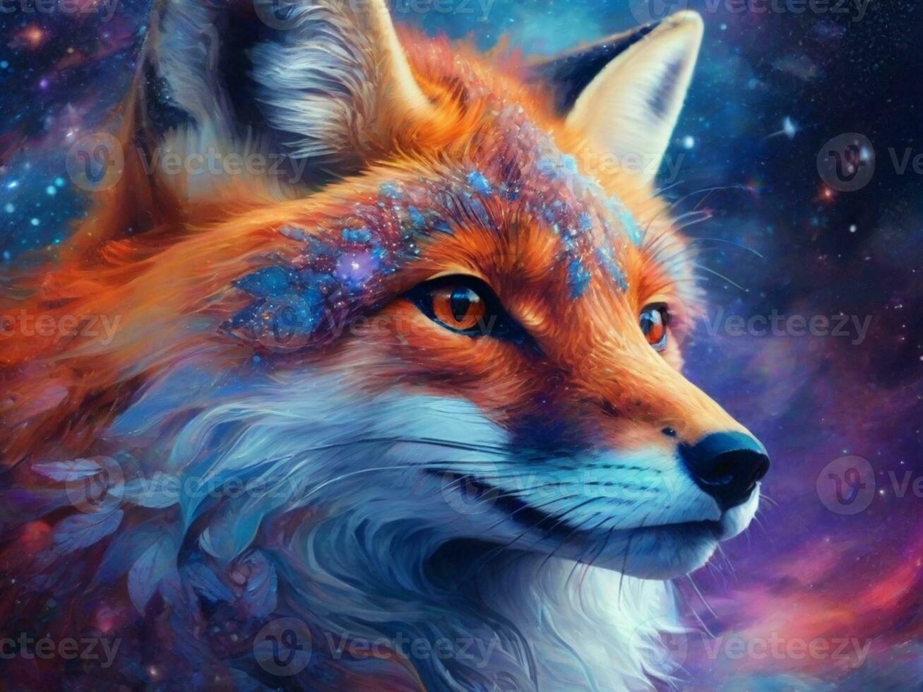 AI Generated portrait of cosmic fire nine tail fox, dynamic posture, realistic texture detailing, unrealistic, natural vibrant lighting photo