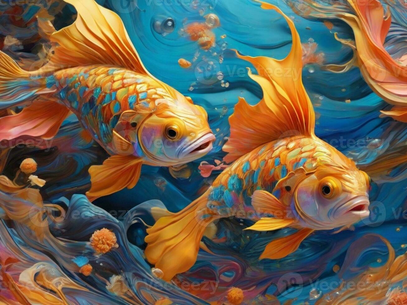 AI Generated Cute goldfish swimming in the sea photo