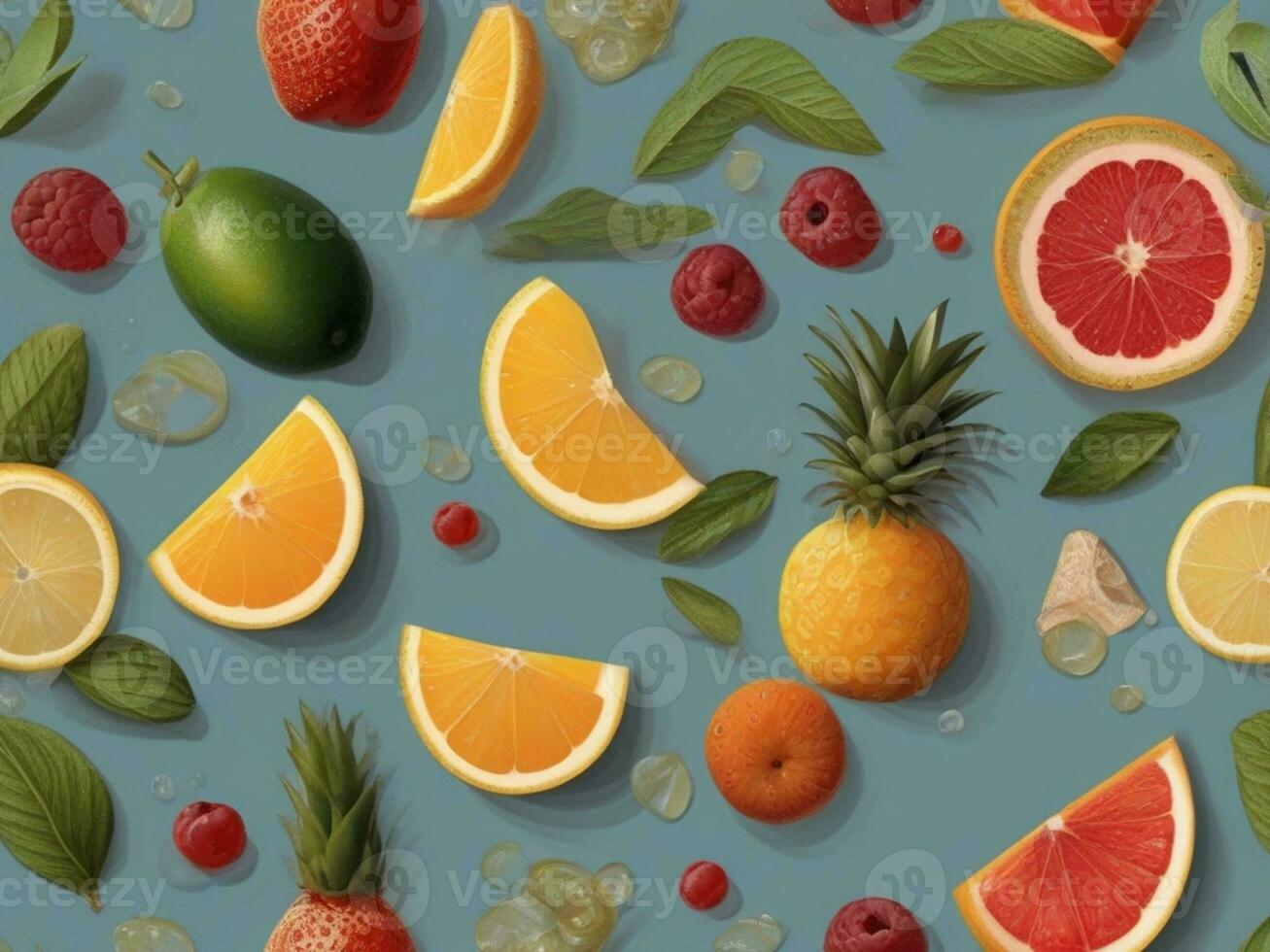 AI Generated Various fresh fruits background for healthy photo