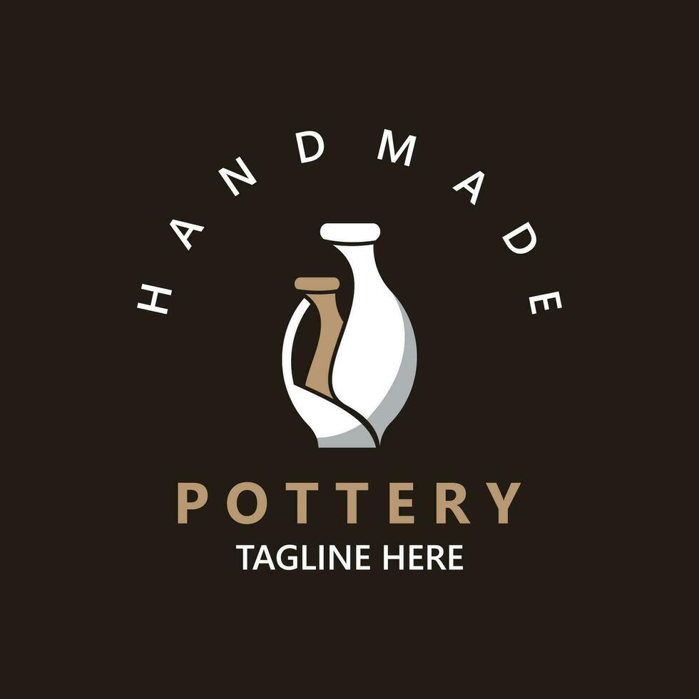 Pottery logo design handmade, creative traditional mug craft concept inspiration nature workshop vector