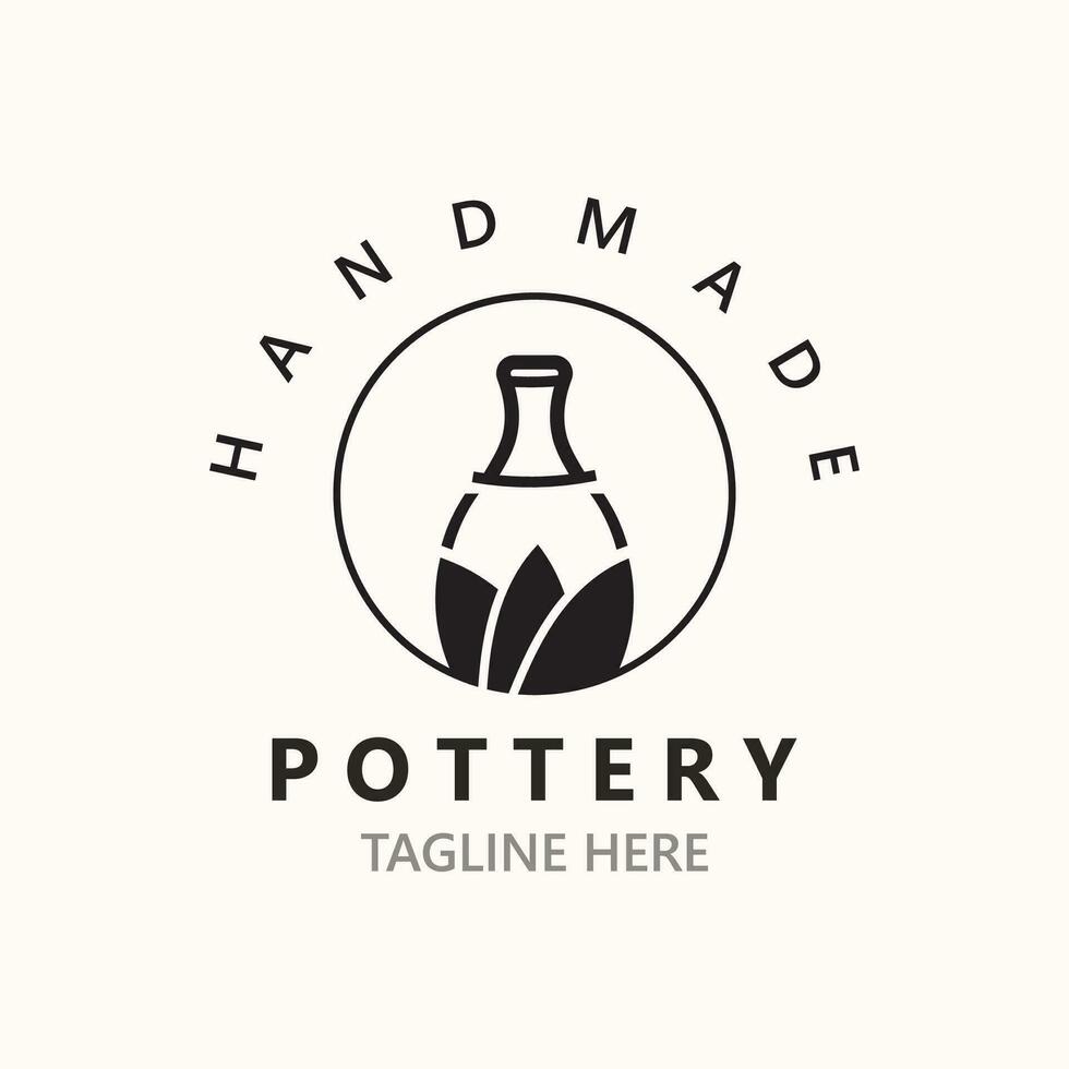 Pottery logo design handmade, creative traditional mug craft concept inspiration nature workshop vector