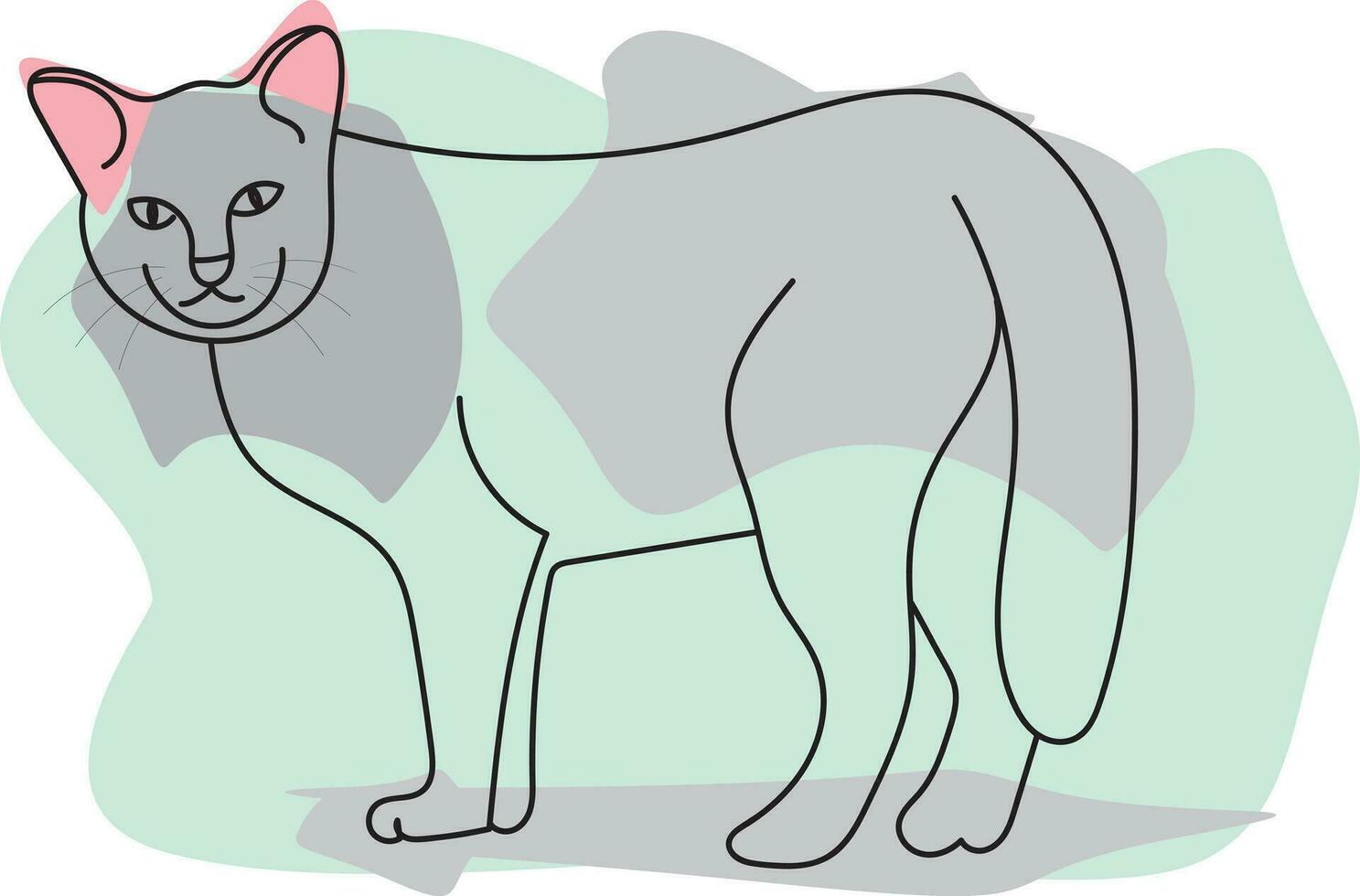 Minimalist line art of the cat with color background. vector