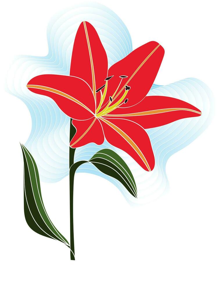 resumen rojo lilly flor con suave azul antecedentes vector