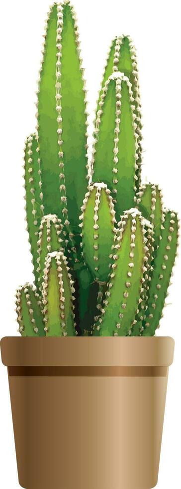 Abstract of green cactus plant in brown pot. vector