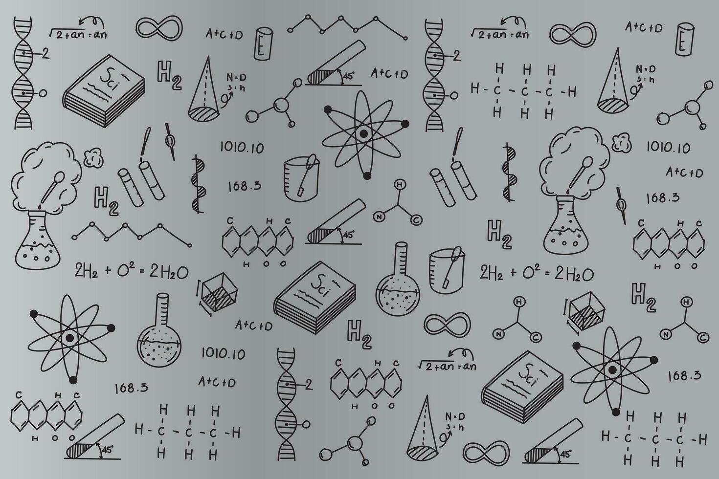 resumen de Ciencias y laboratorio concepto con línea íconos de científico en gris degradado antecedentes vector