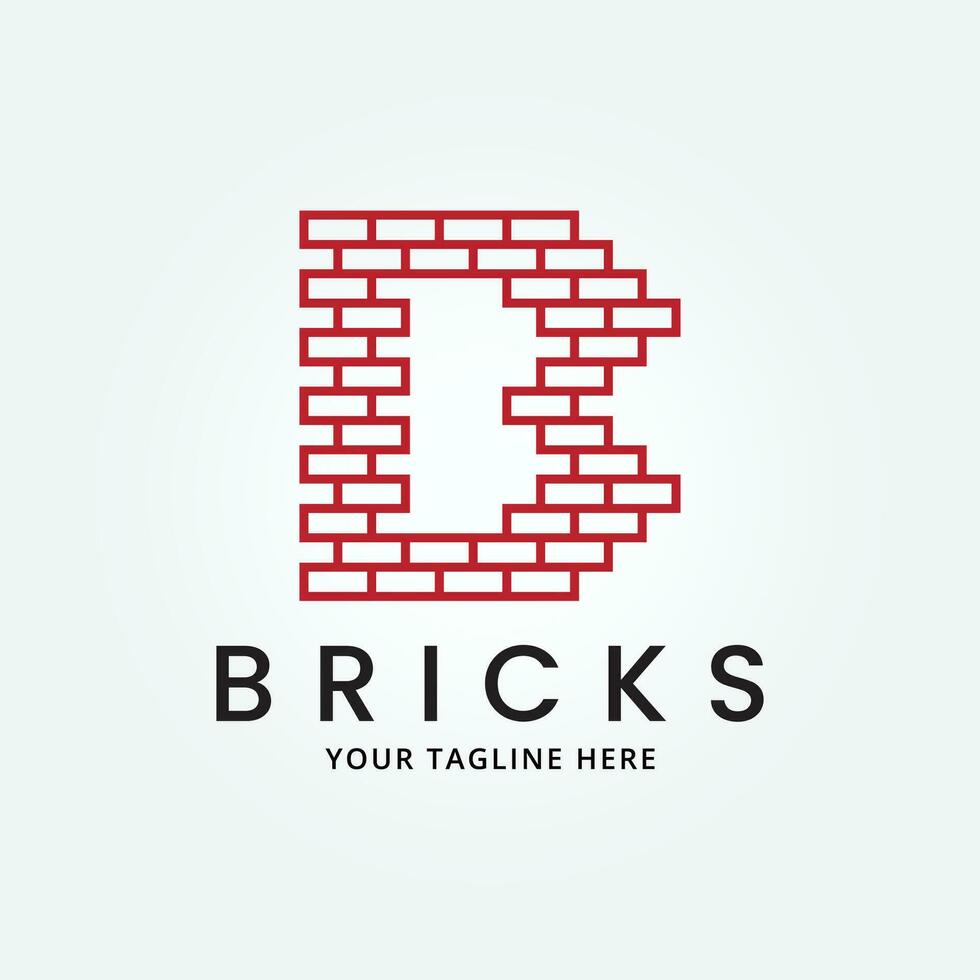 red brick letter B, pile and stack balance bricks logo vector illustration design template product