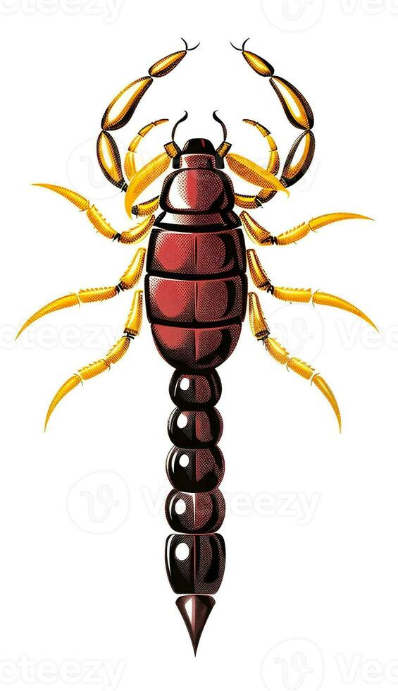AI generated Color illustration of a black scorpion or BUTHUS SCHNEIDERI or in Latin ORTHOCHIRUS SCROBICULOSUS. Generative AI. photo
