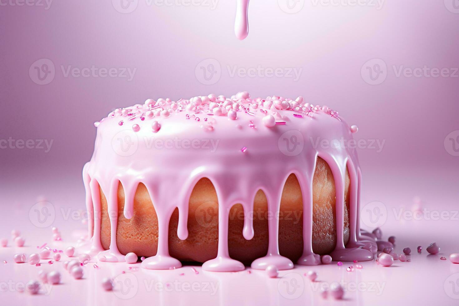 AI generated Pink cake with pink dripping frosting. Generated by artificial intelligence photo