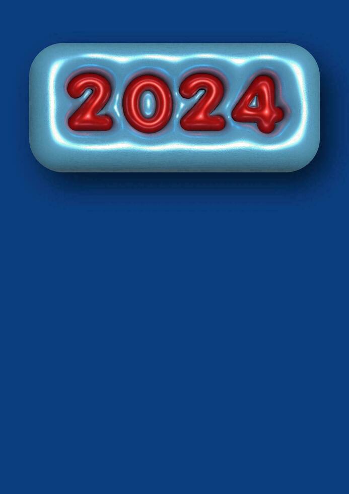 2024 New Year 3D logo design realistic colorful balloon style, blue template with copy space. Holiday symbol design for greeting card, invitation, calendar, party, label, metallic numbers, background vector