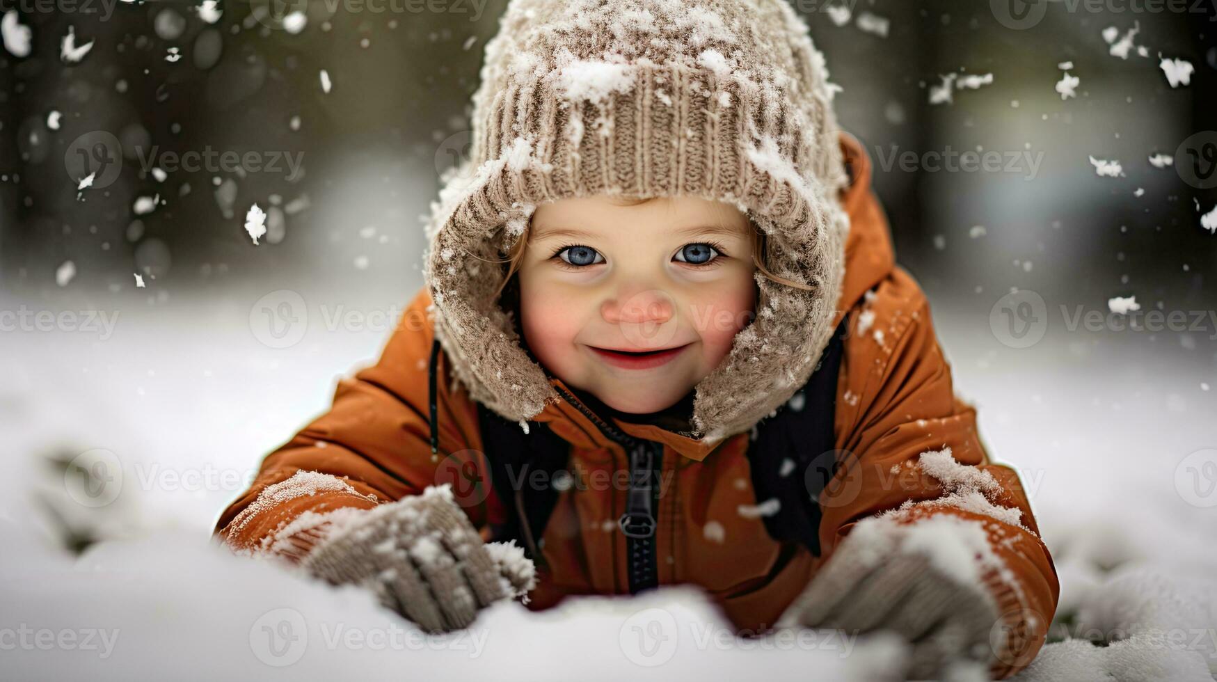 AI generated ai generative illustration of a cute toddler playing in the snow photo