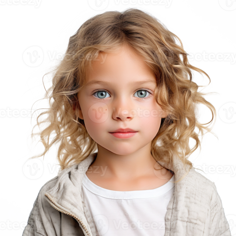 AI generated Portrait of little girl isolated on transparent background. Cute child looking at camera png