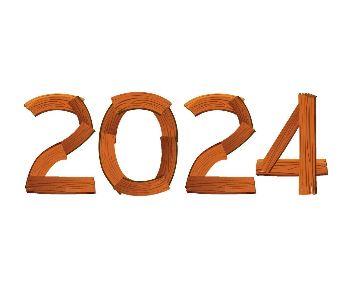 2024 Happy New Year Abstract Wood Brown Graphic Design Vector Logo Symbol Illustration