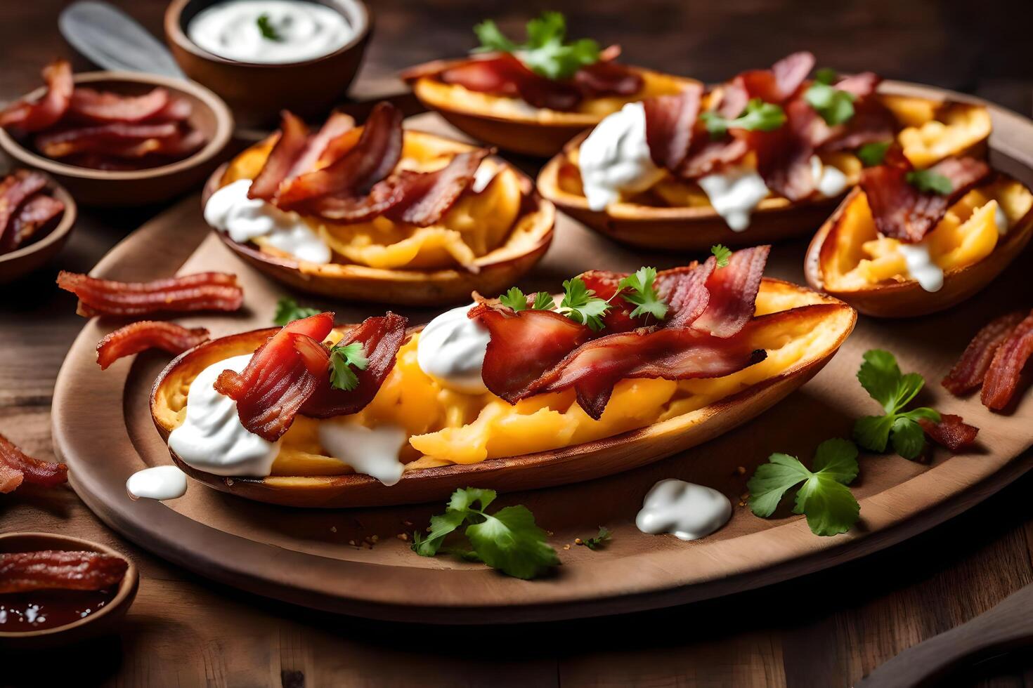 AI generated bacon and cheese stuffed sweet potatoes photo