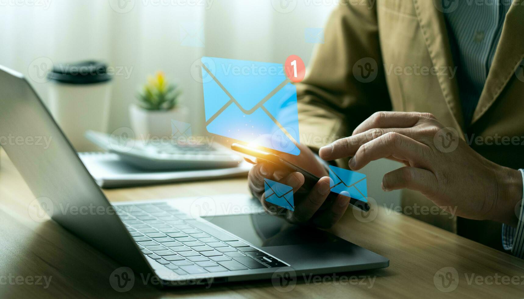 Email marketing concept, Business people use email to promote products or services. online marketing strategy that reach target customers, email newsletter, checking message box, information online. photo