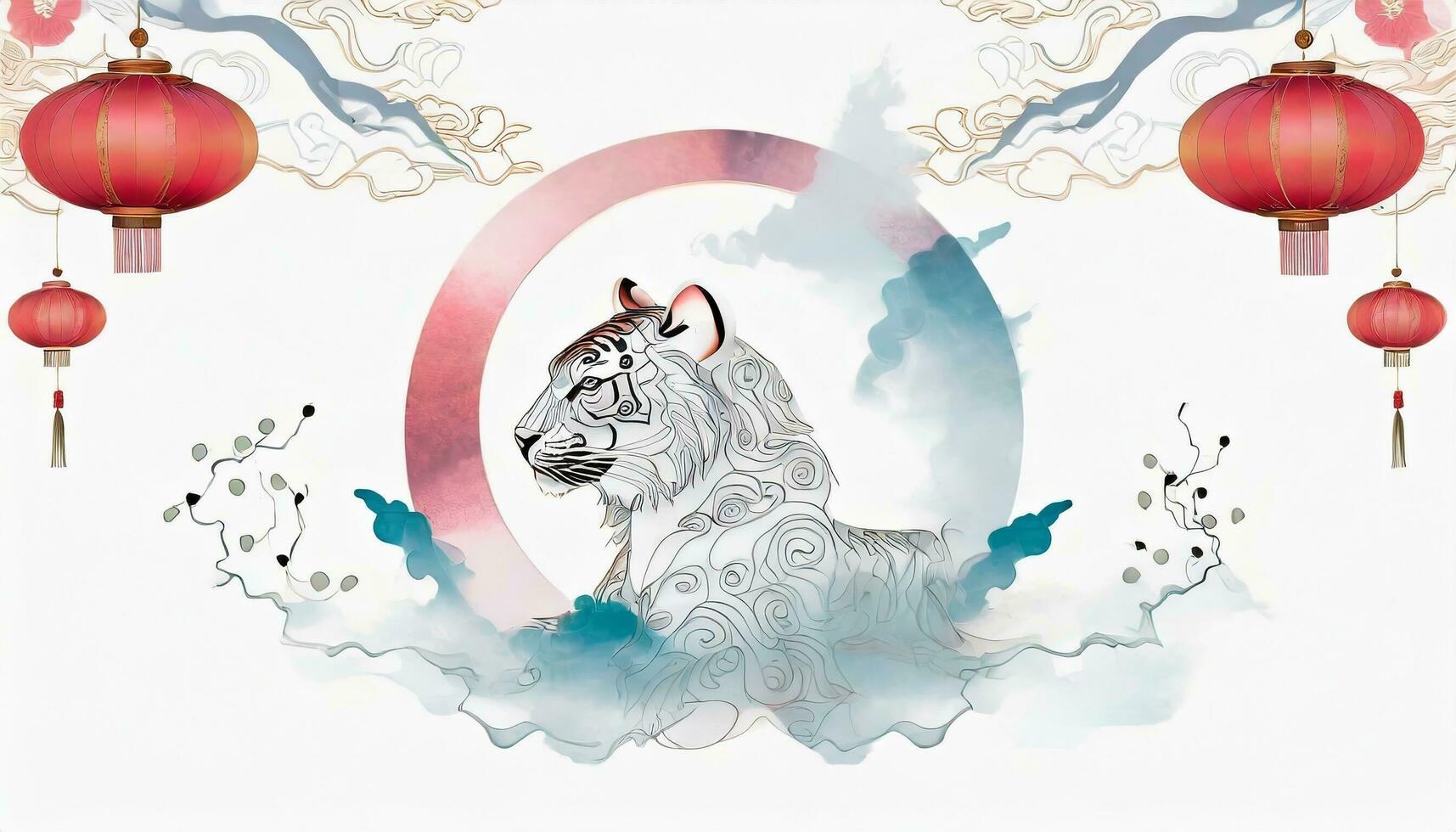 AI generated 2024 Chinese New Year Year of the Tiger - Symbolizing the Chinese Zodiac, Lunar New Year Concept with a Modern Background Design. photo