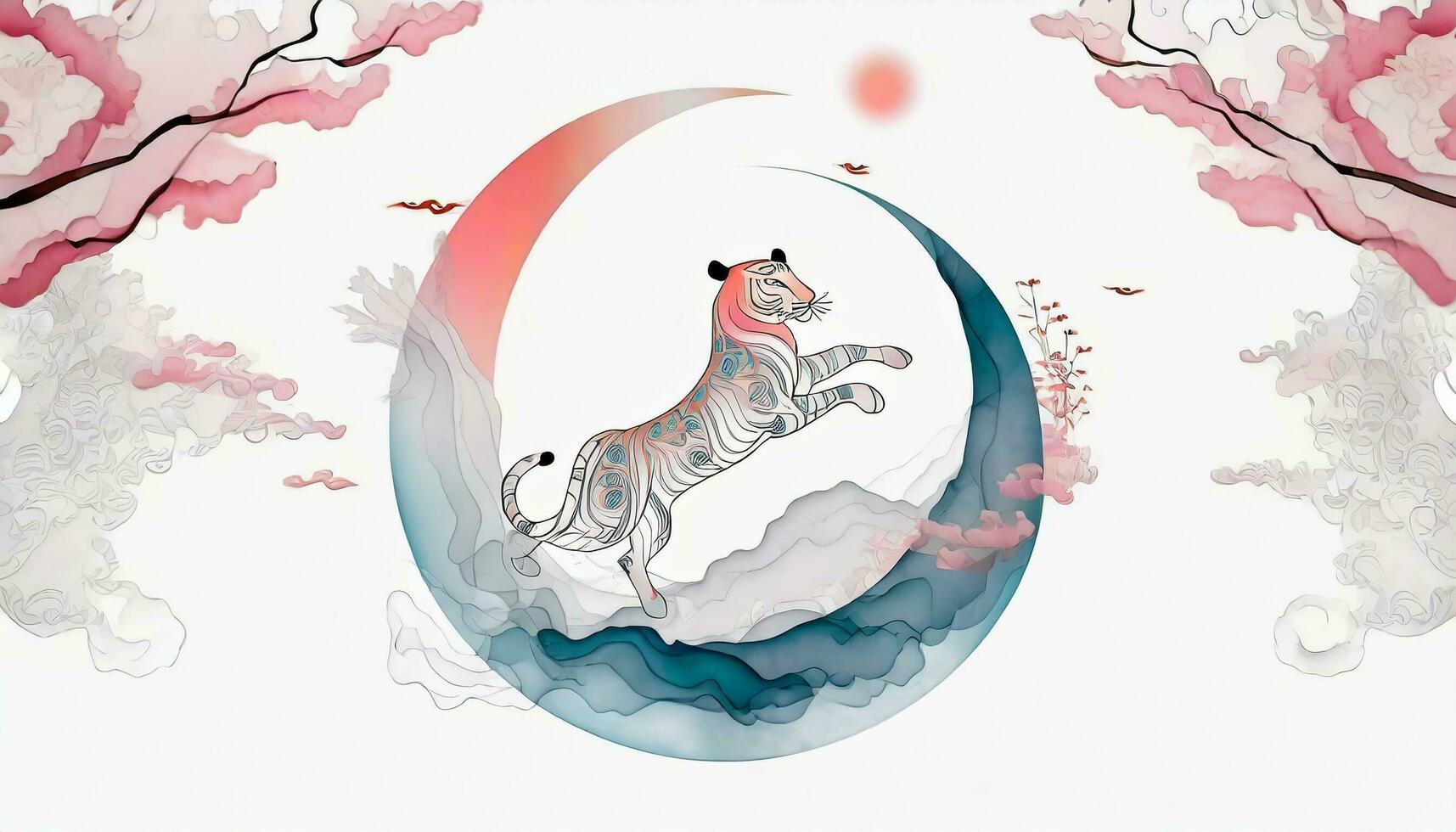 AI generated 2024 Chinese New Year Year of the Tiger - Symbolizing the Chinese Zodiac, Lunar New Year Concept with a Modern Background Design. photo