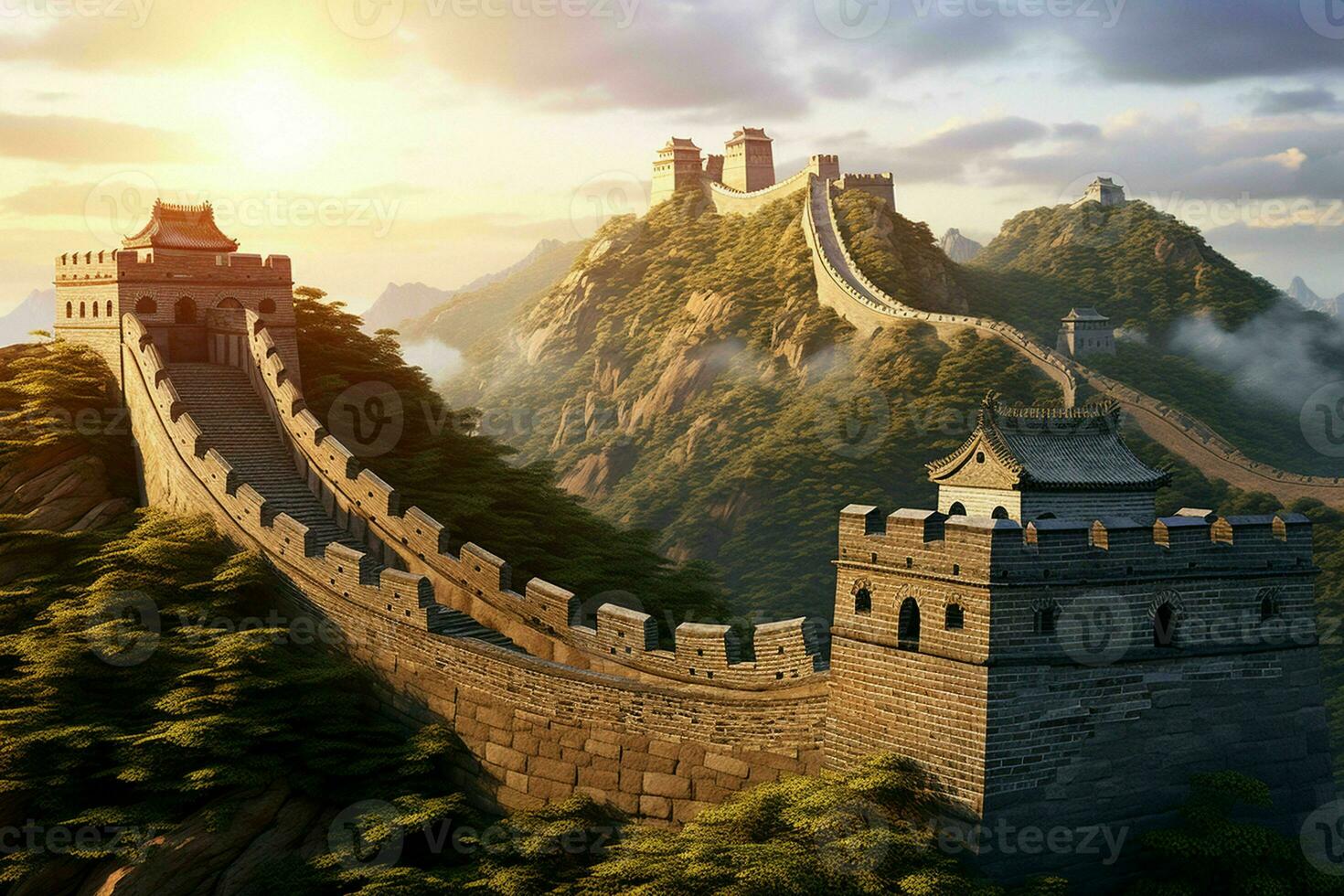 ai generado el genial pared de China serpenteando mediante escabroso foto