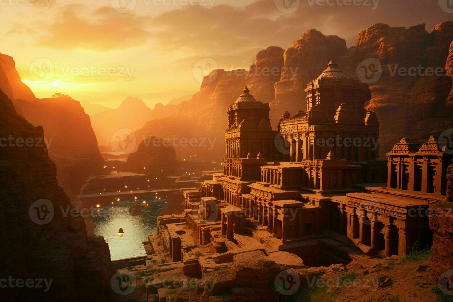 AI generated The ancient city of Petra Jordan illuminated by photo
