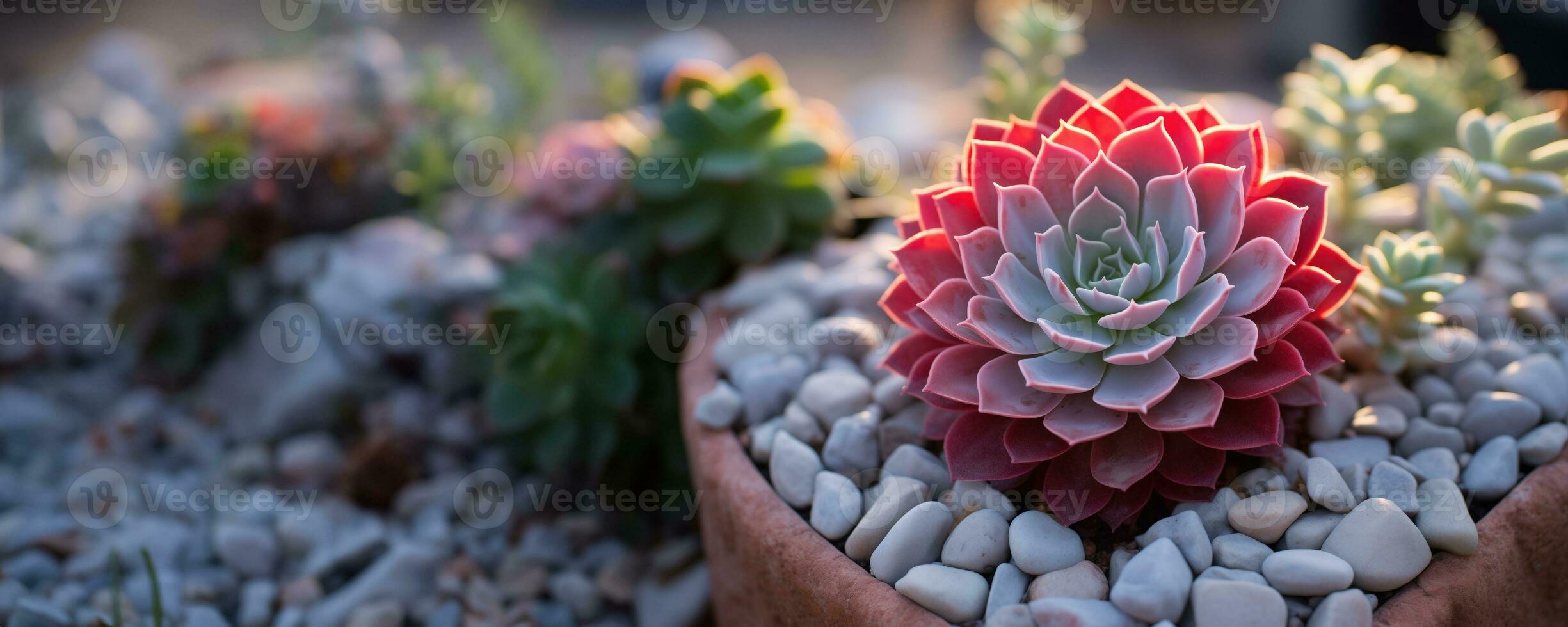 AI generated Succulent Echeveria Glows at Golden Hour photo