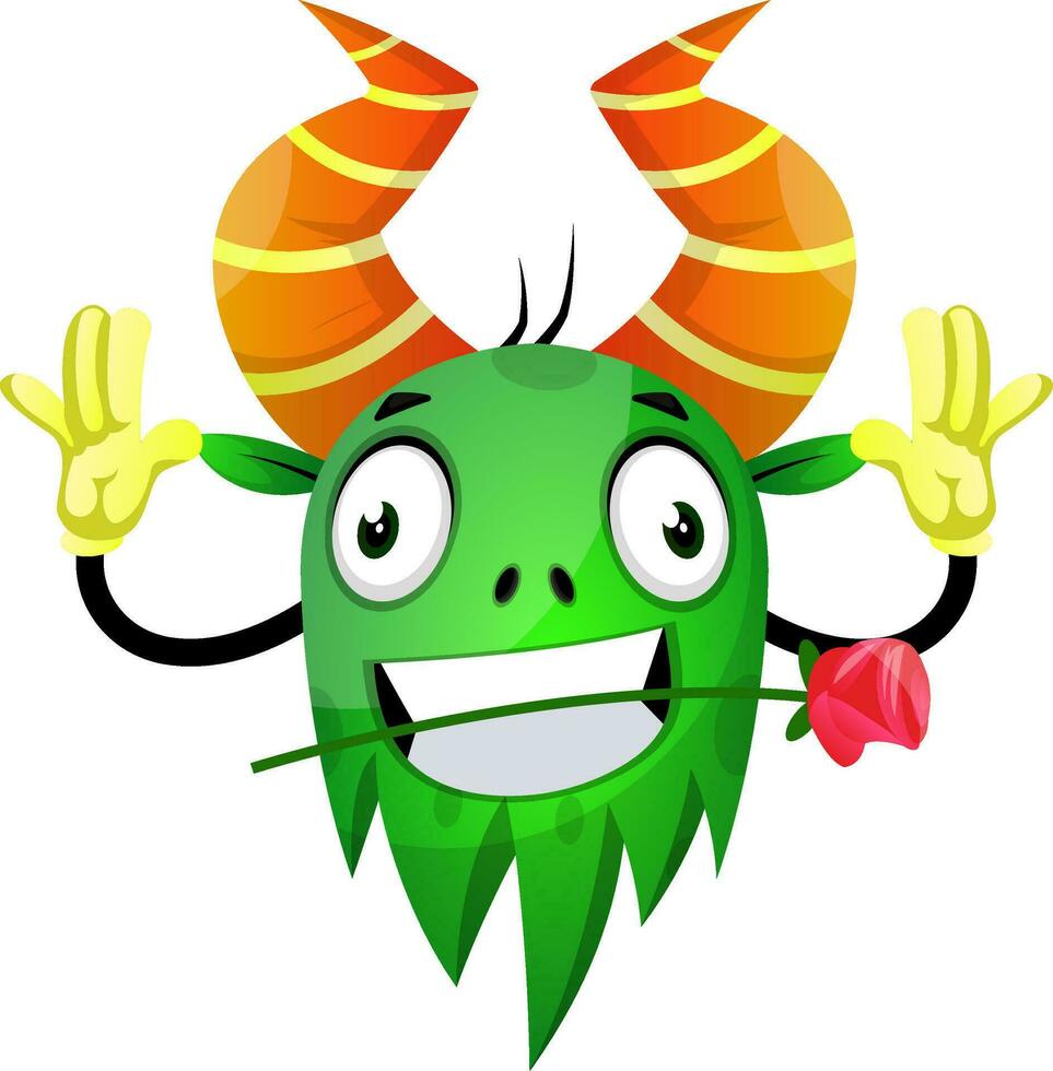 Green monster with rose vector