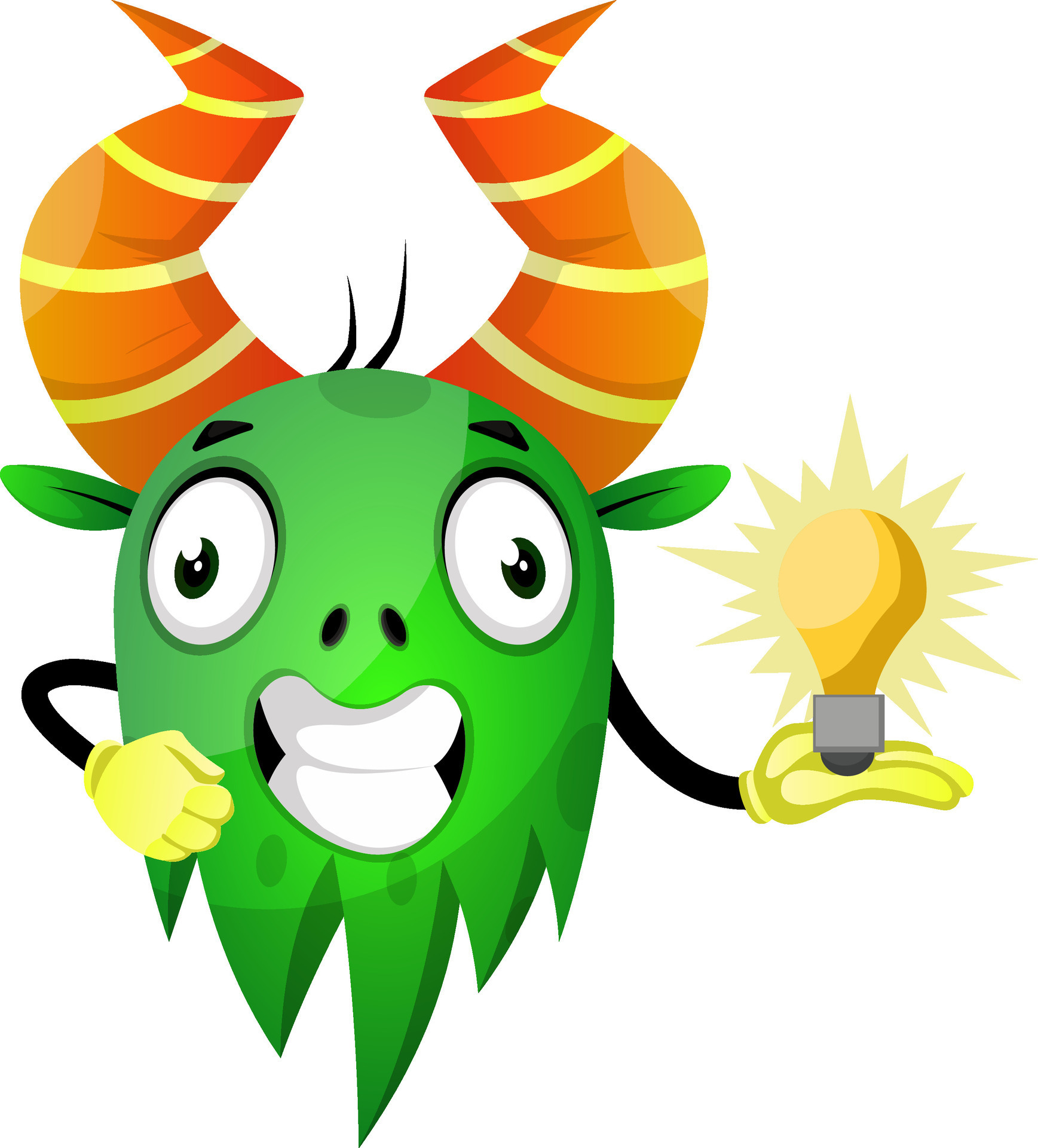 Green monster with light bulb 35364436 Vector Art at Vecteezy