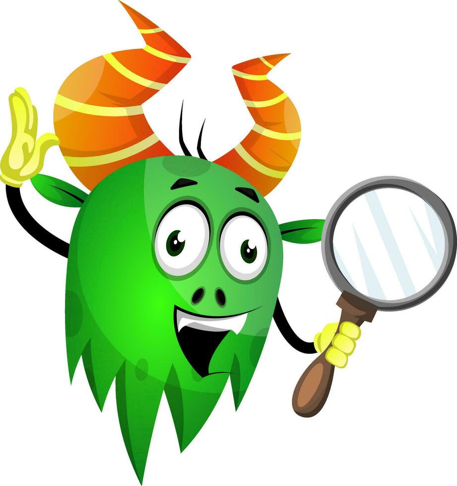 Green monster with magnifying glass vector