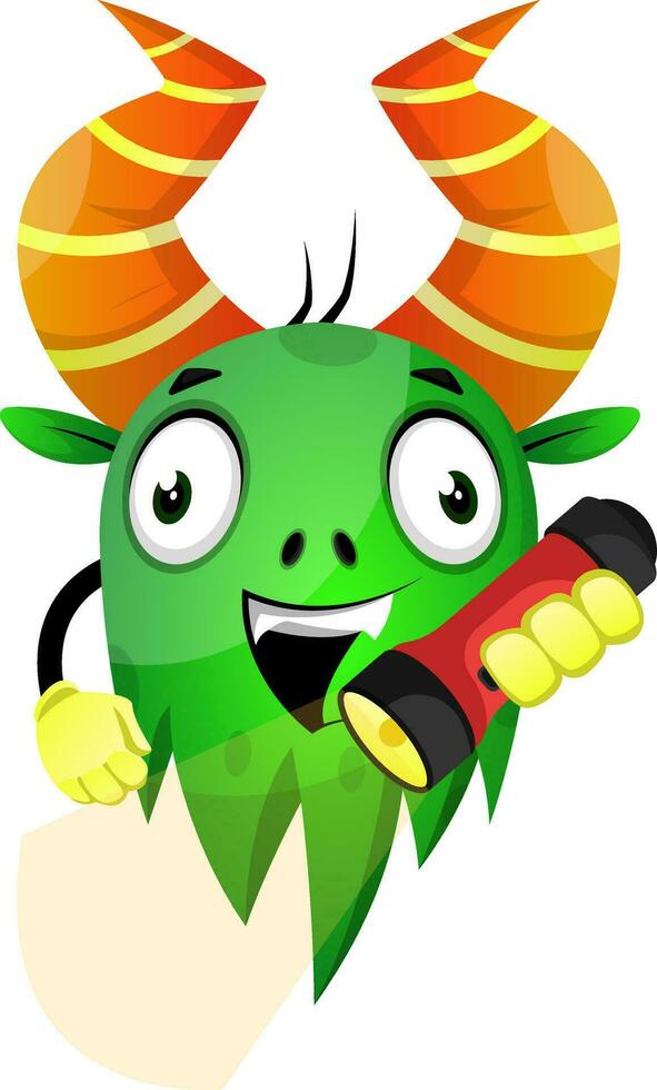 Green monster with flashlight vector