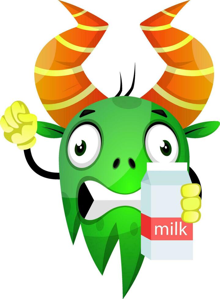 Green monster with milk box vector