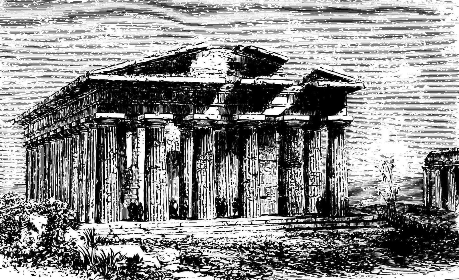 Temple of Neptune located in the Graeco to Roman ancient vintage engraving. vector