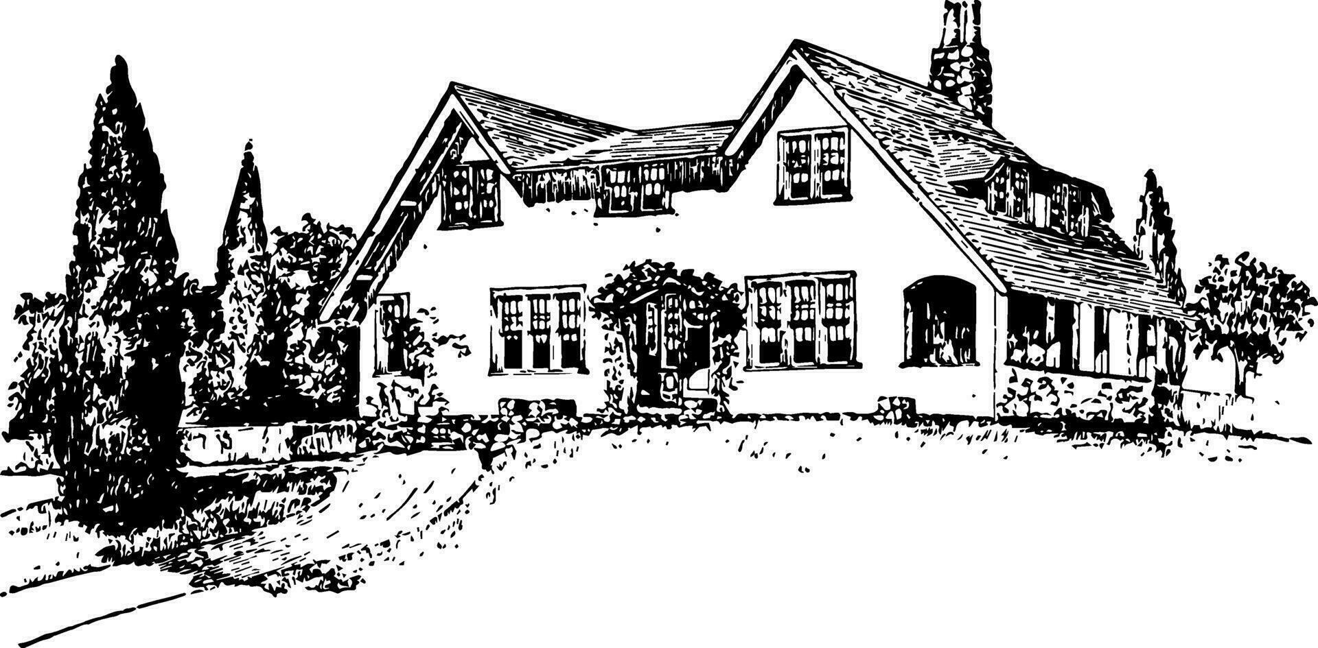 Double Gables Glazed gables vintage engraving. vector