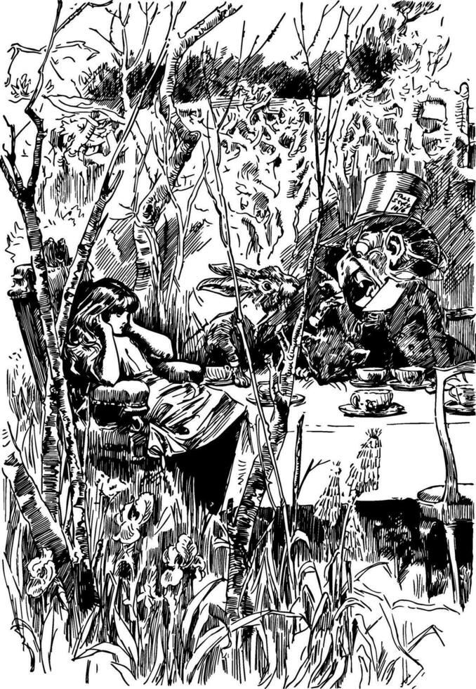 Alice in Wonderland, vintage illustration vector