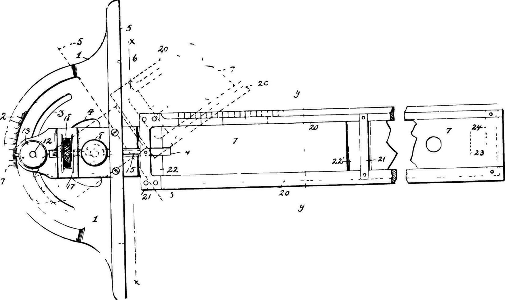 Adjustable Drafting T to Square cross member can be adjusted and secured vintage engraving. vector