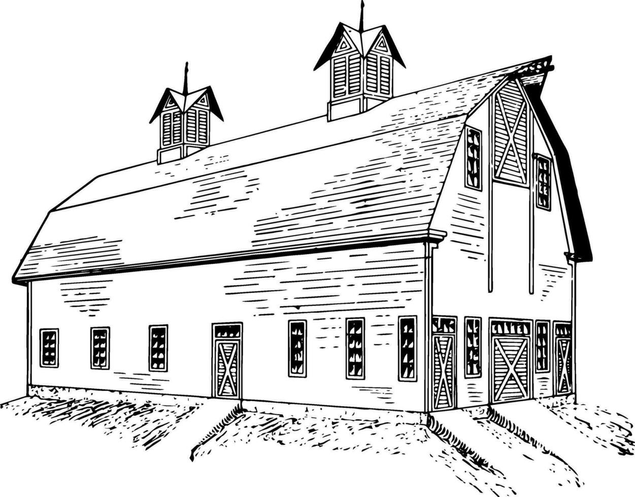 Dairy Barn agricultural building barn refers vintage engraving. vector