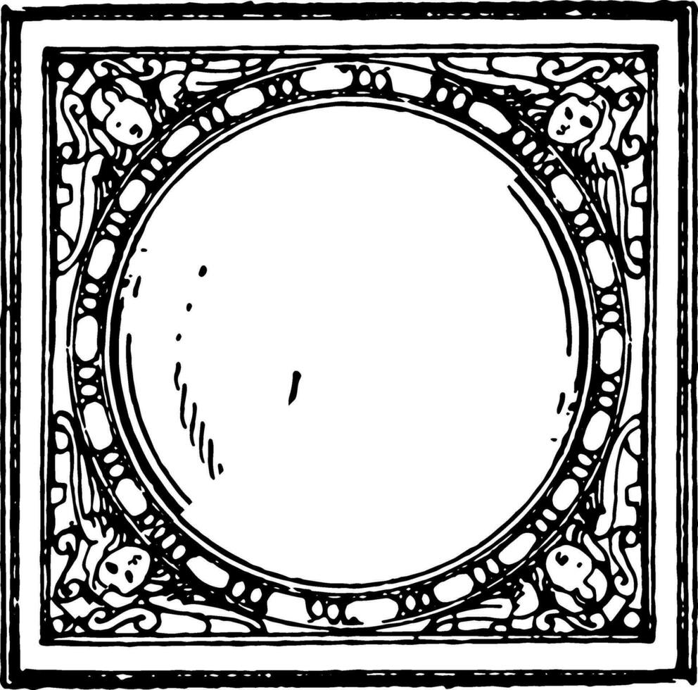 Stove-Tile Frame of the 17th century, vintage engraving. vector
