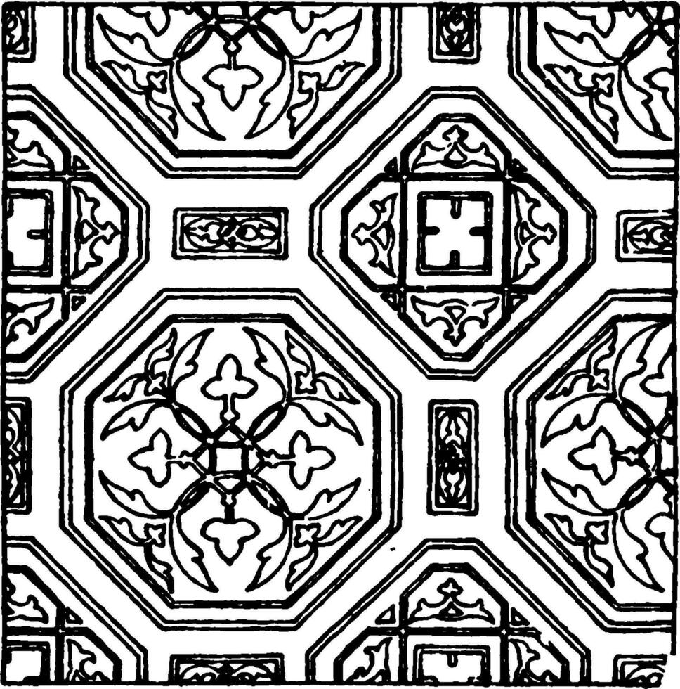 Painting Pattern found in the consistory church in Assisi, vintage engraving. vector