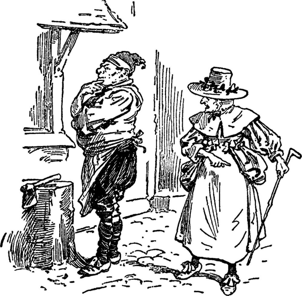 Man Ignoring Woman Talking, vintage illustration vector