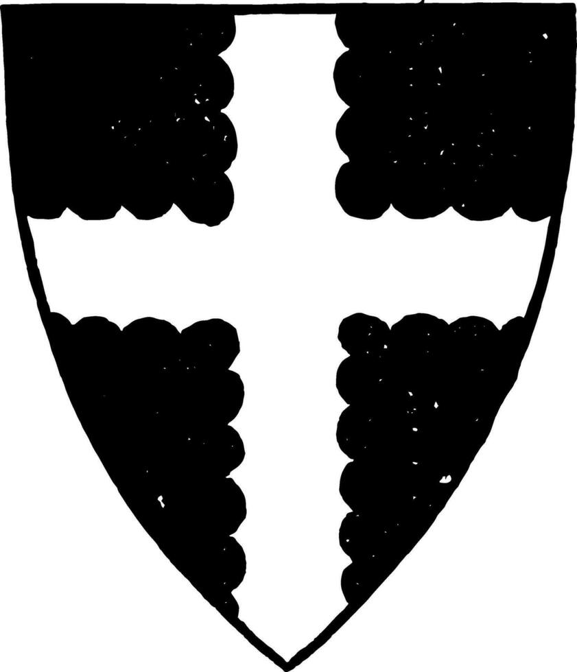 Cross Engrailed have dark four parts vintage engraving. vector