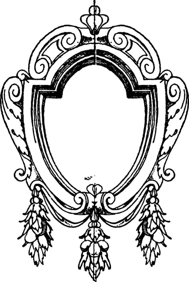 Renaissance Strap-Work Frame was oval shape design, vintage engraving. vector