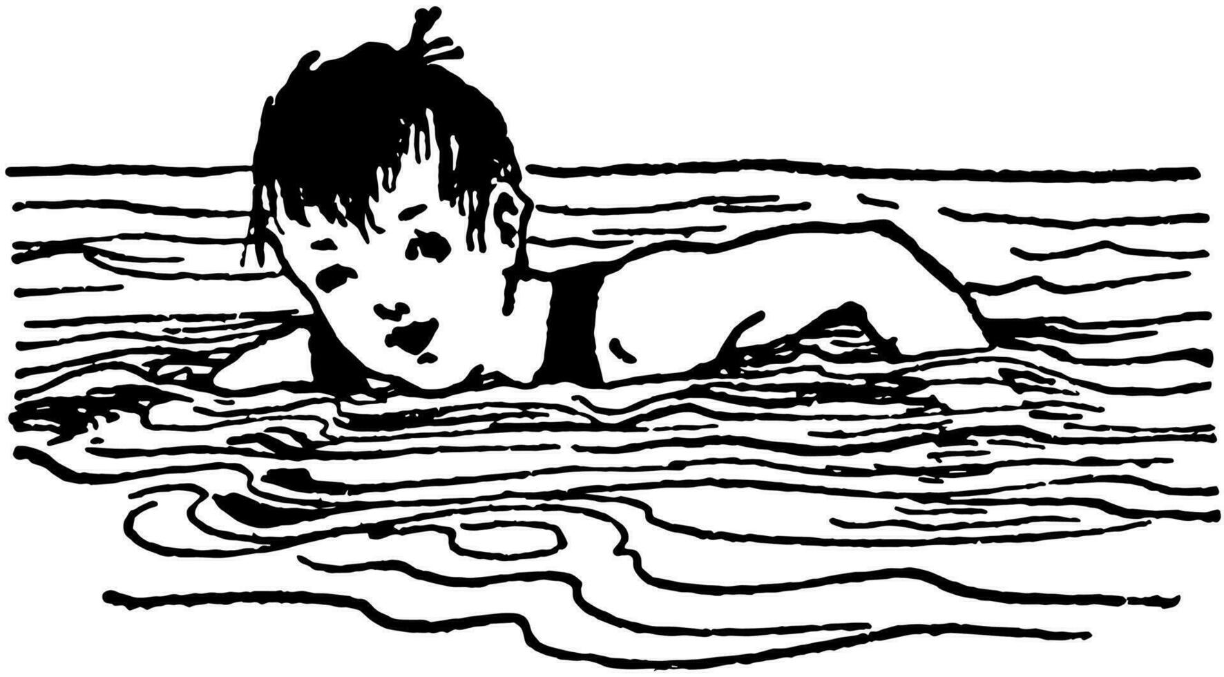 Young Boy Swimming vintage illustration. vector