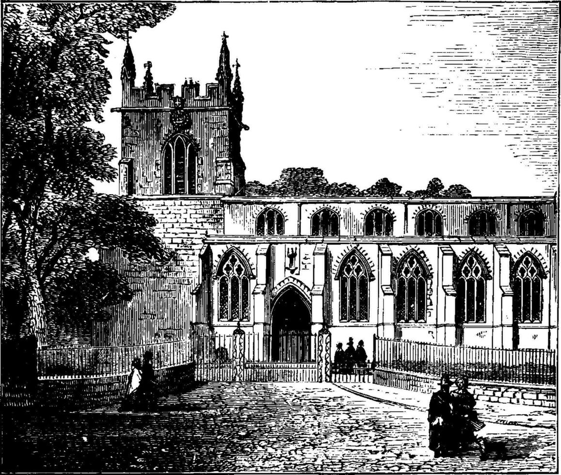 bangor catedral, caernarvonshire, Clásico grabado. vector