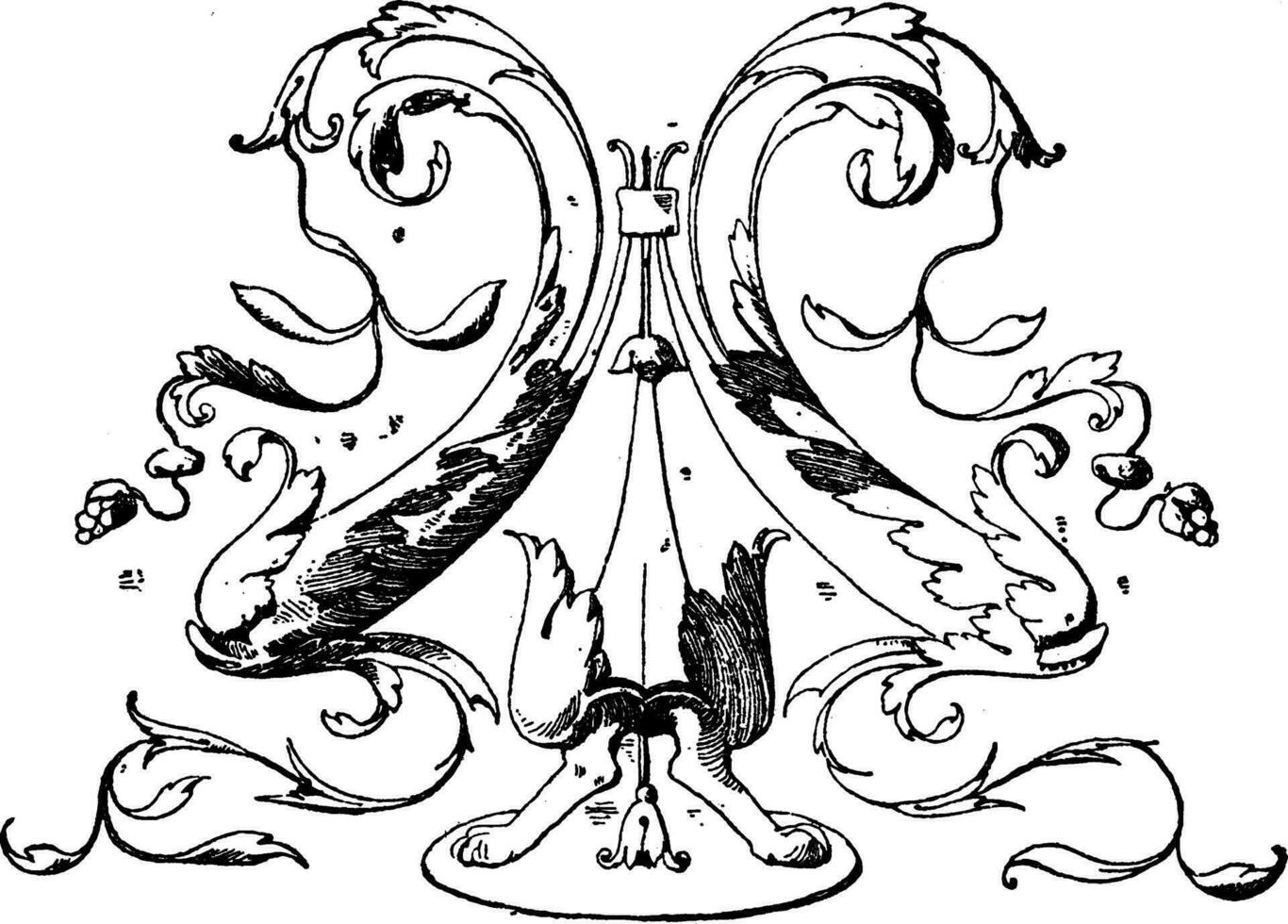 Dolphin Frieze is Designed by Bramate in 1504, vintage engraving. vector