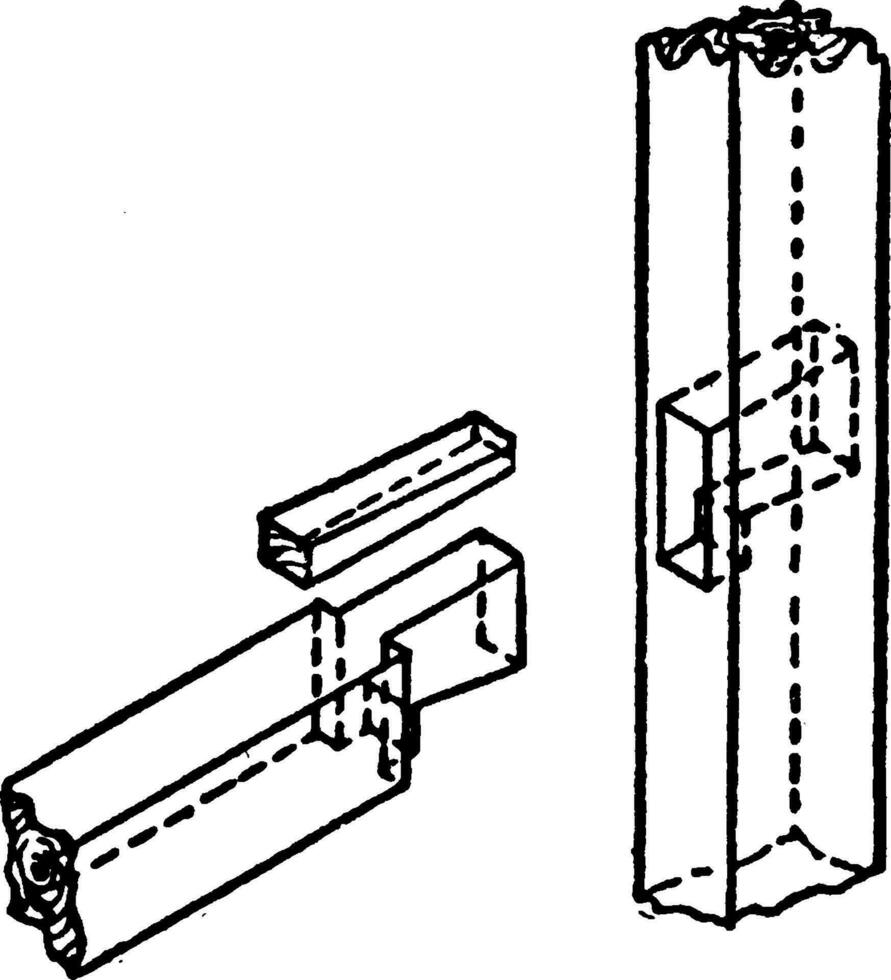 Dovetail Tenon, vintage illustration. vector