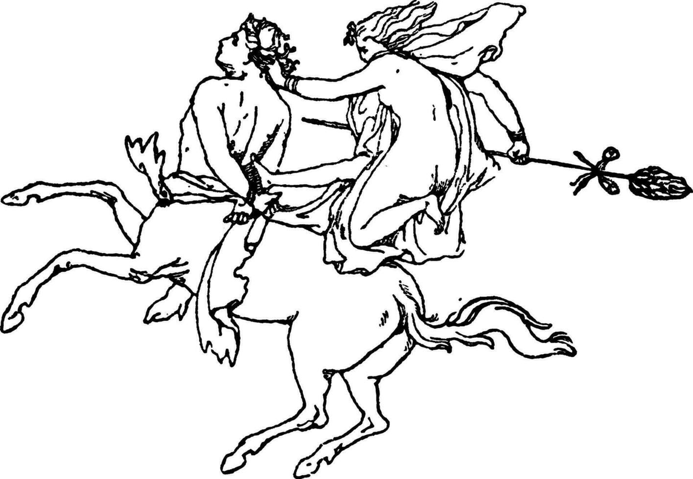 múltiple centuares y bacantes es imaginario salvaje monstruos con el delantero parte de un hombre y el impedir de un caballo, Clásico grabado. vector