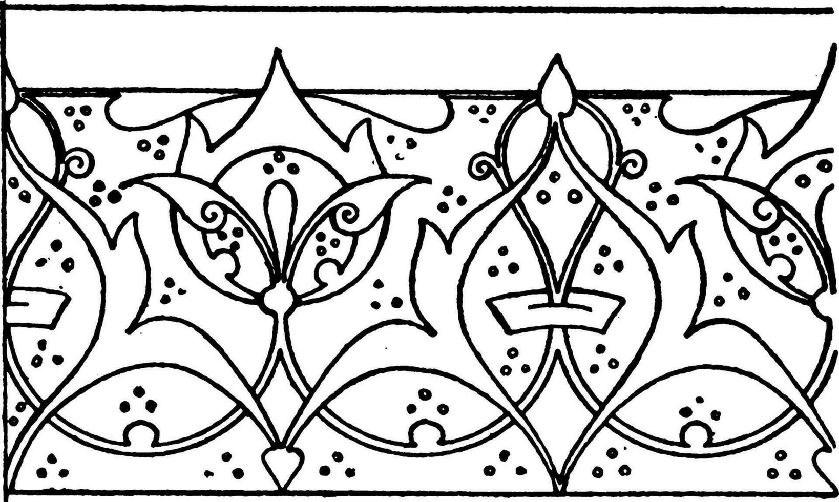 Illumination of a Koran Link Border is a scroll design of leaves connected like a chain, vintage engraving. vector