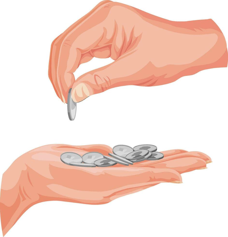 Vector of hands with coins.