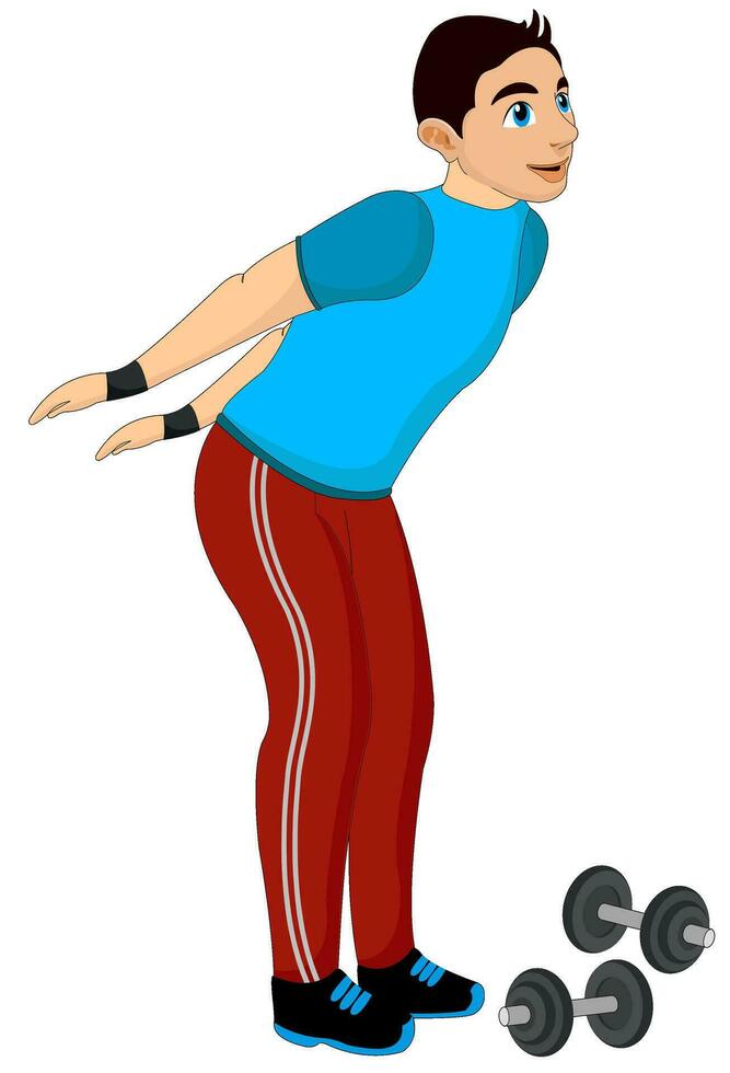 Exercising, man doing bending, illustration vector