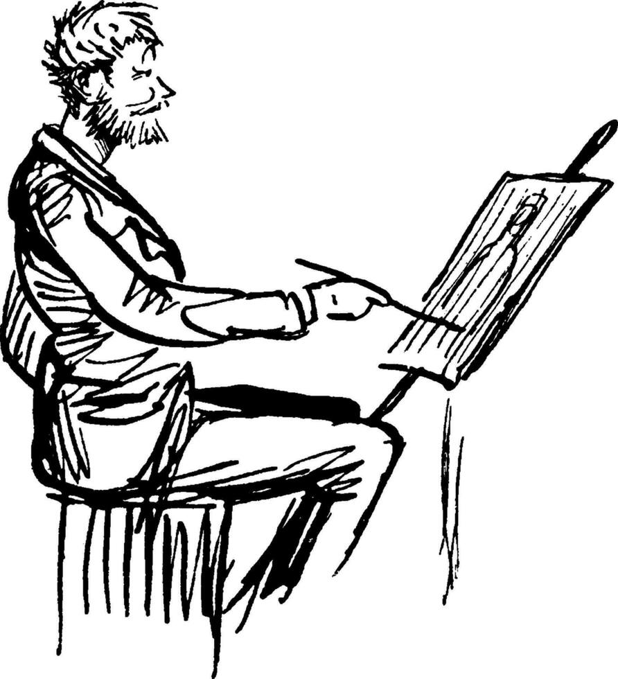 Man Painting, mythological figures on pottery,  vintage engraving. vector