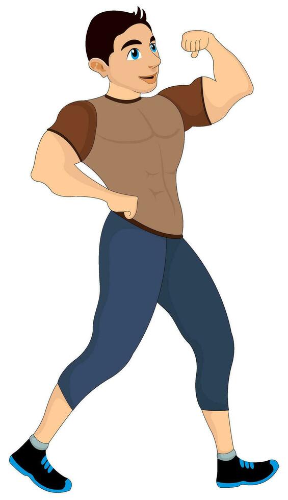 hacer ejercicio, hombre flexionando su bíceps, ilustración vector