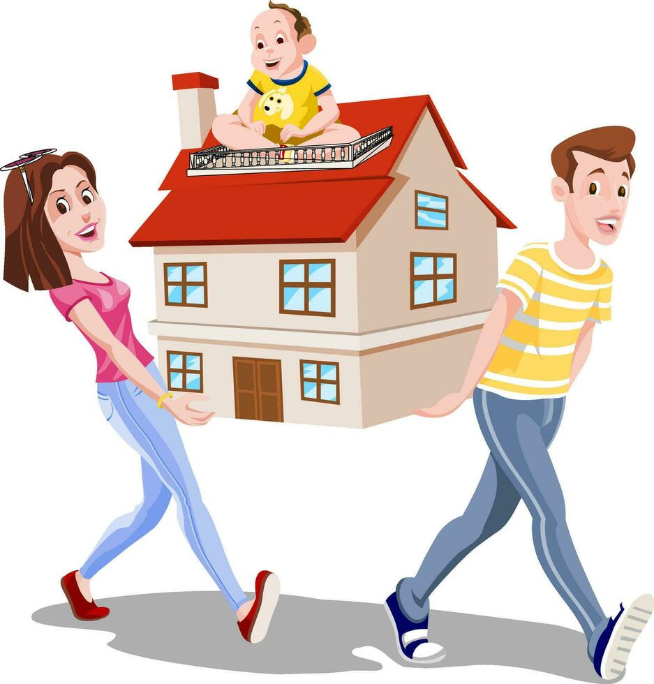 Family Carrying a House, illustration vector