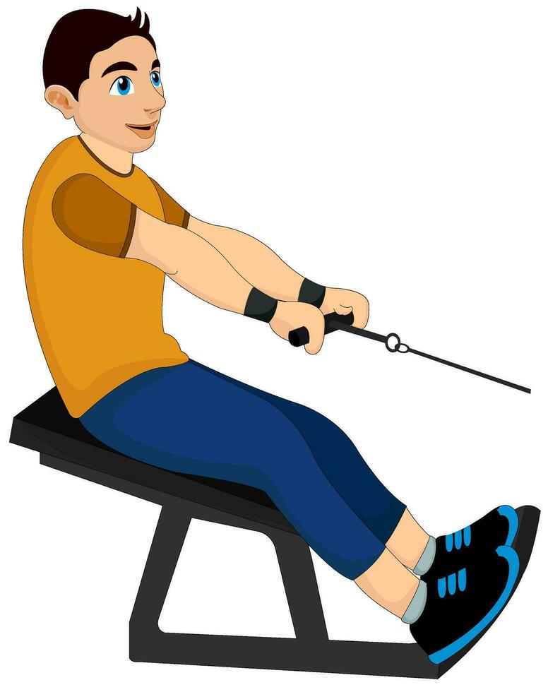 Exercising, man pulling weights, illustration vector